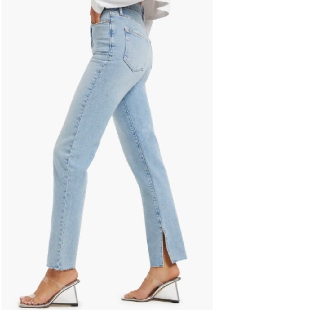 Good American Good Boy High Waist Side Slit Raw Hem Jeans, 0 Reg, Indigo118, NWT